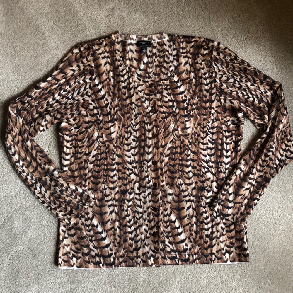Talbots Merino Wool Cardigan Petite M Tiger print